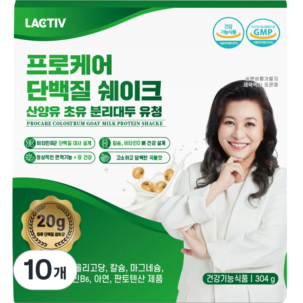 락티브 프로케어 단백질 쉐이크 산양유 초유 분리대두 유청, 304g, 1