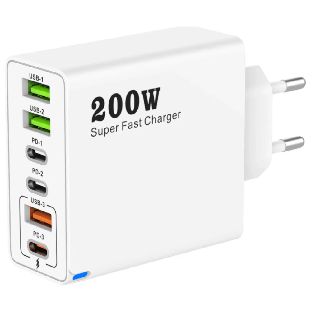 200W 접지 초고속 충전기 6포트 3USB+3PD 적용애플 아이폰 아이
